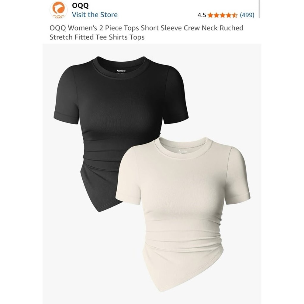 NEW TWO women's LARGE short sleeve crew neck ruched stretched fitted tees shirts